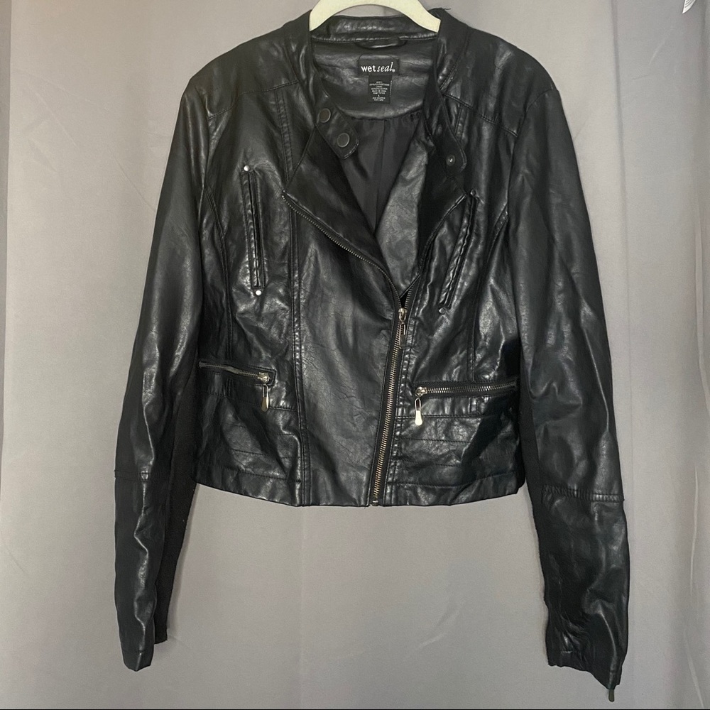 Black Pleather Wet Seal Moto Jacket